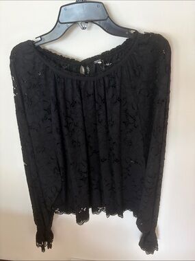 Free People Black Lace Top with Sheer Insets